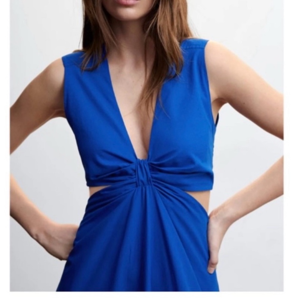 MANGO cut out knot dress in royal blue dress size. 6